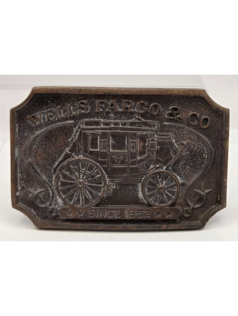 Vintage Wells Fargo & Co Belt Buckle Stagecoach Since 1852 Brass 1976